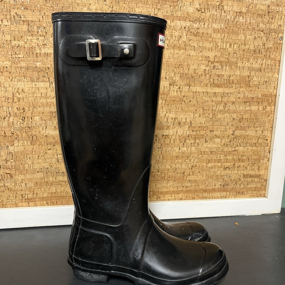 Hunter Original Gloss Tall Rain BootsWomen's‎ Size 9 Black Rubber Refined Riding